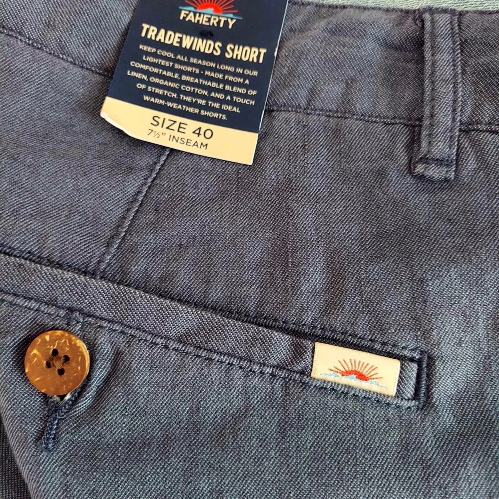 Faherty Tradewinds Mens Linen Blend Blue Shorts Size 40 X 7.5